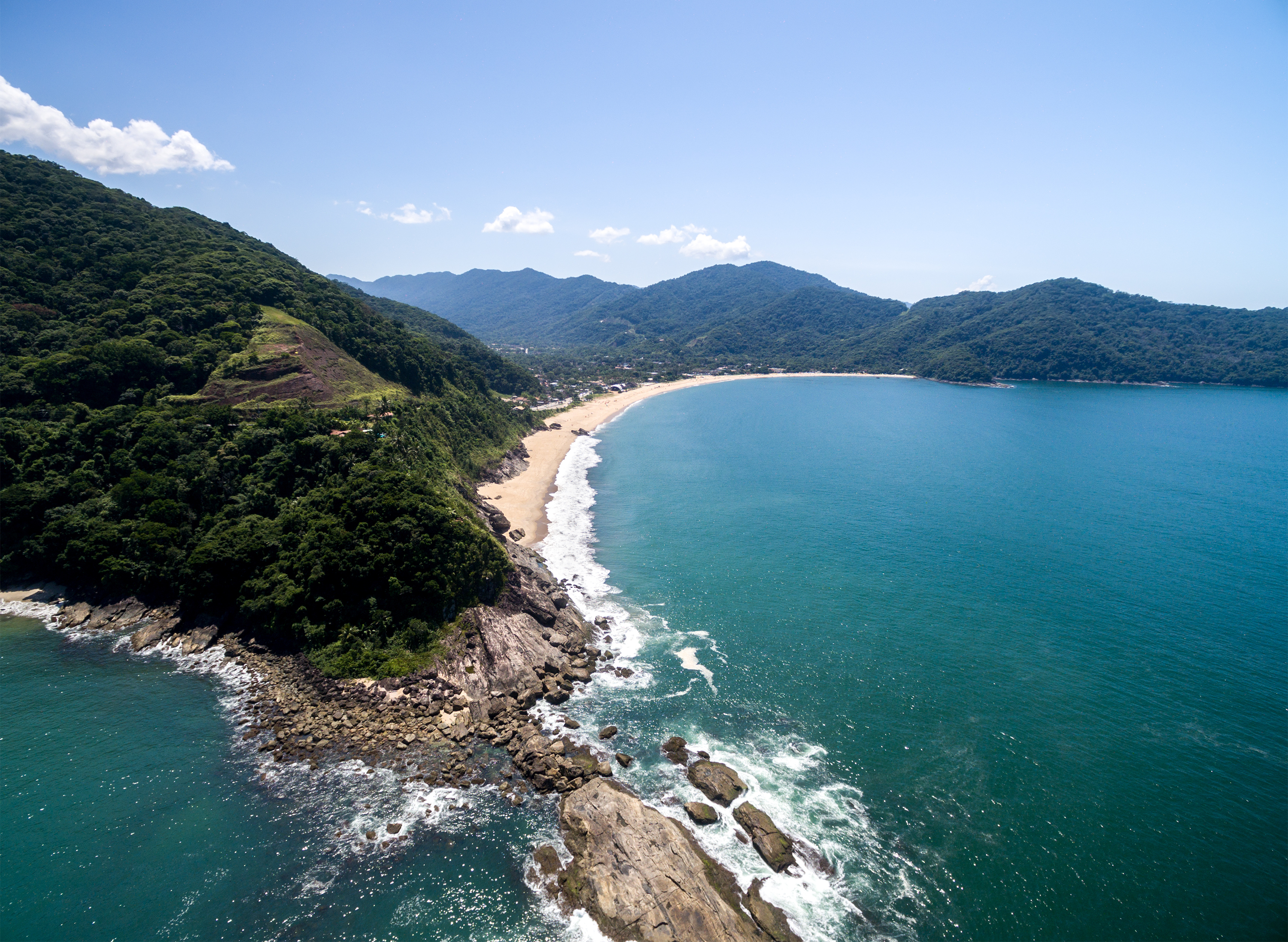 Aerial view of Costa Rican beach and mountains